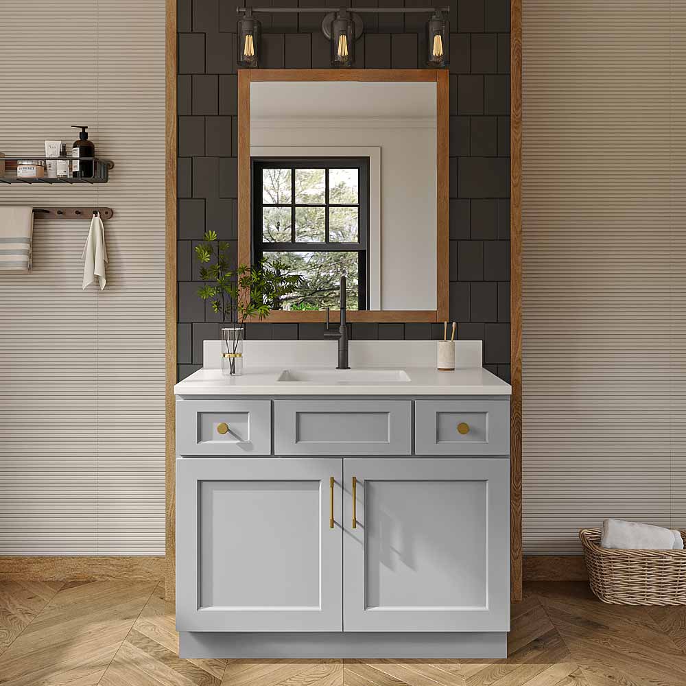 Florence Grey Shaker Double Door Vanity Sink Base Cabinet - 42"W x 34-1/2"H