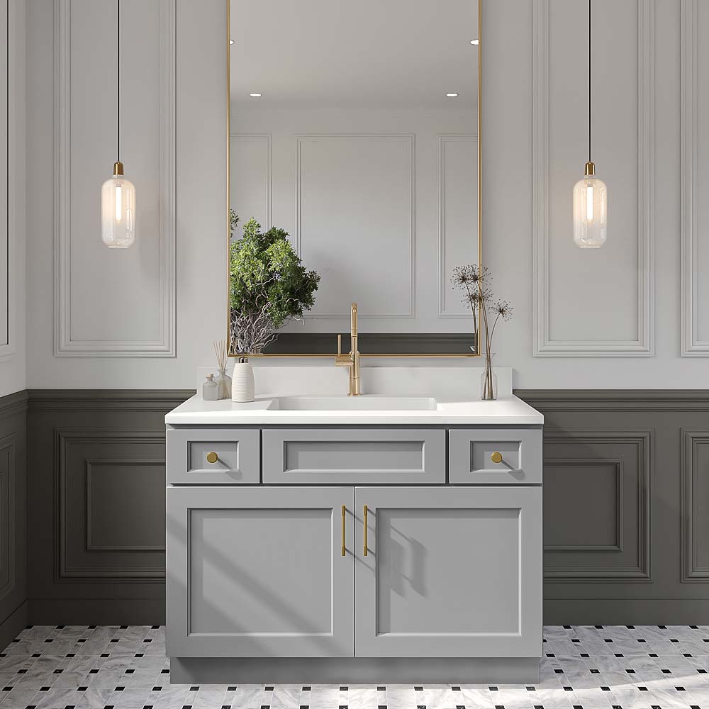 Florence Grey Shaker Double Door Vanity Sink Base Cabinet - 48"W x 34-1/2"H