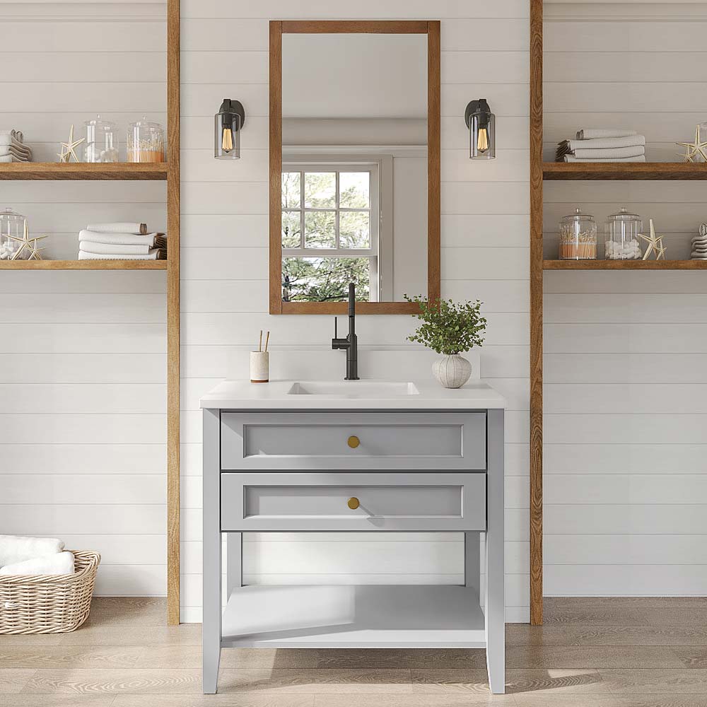 Florence Grey Shaker Open Shelf Vanity Sink Base - 36"W x 34-1/2"H