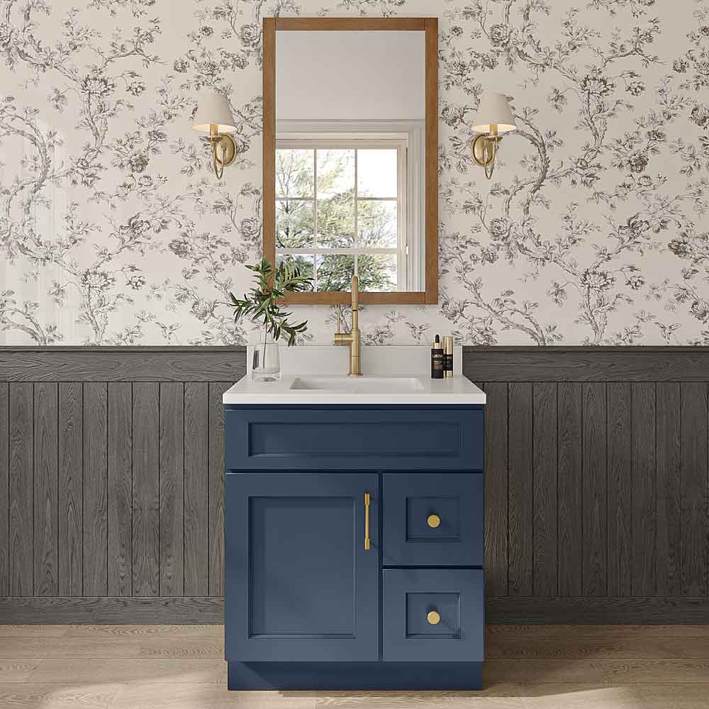 Florence Midnight Blue Vanity Sink Base Right Drawer Stacking Cabinet - 30" W
