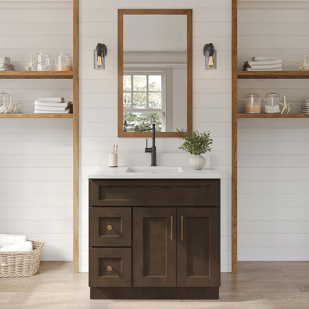 Florence Slate Shaker Double Door Vanity Combo Cabinet With Left Drawer - 36"W x 34-1/2"H
