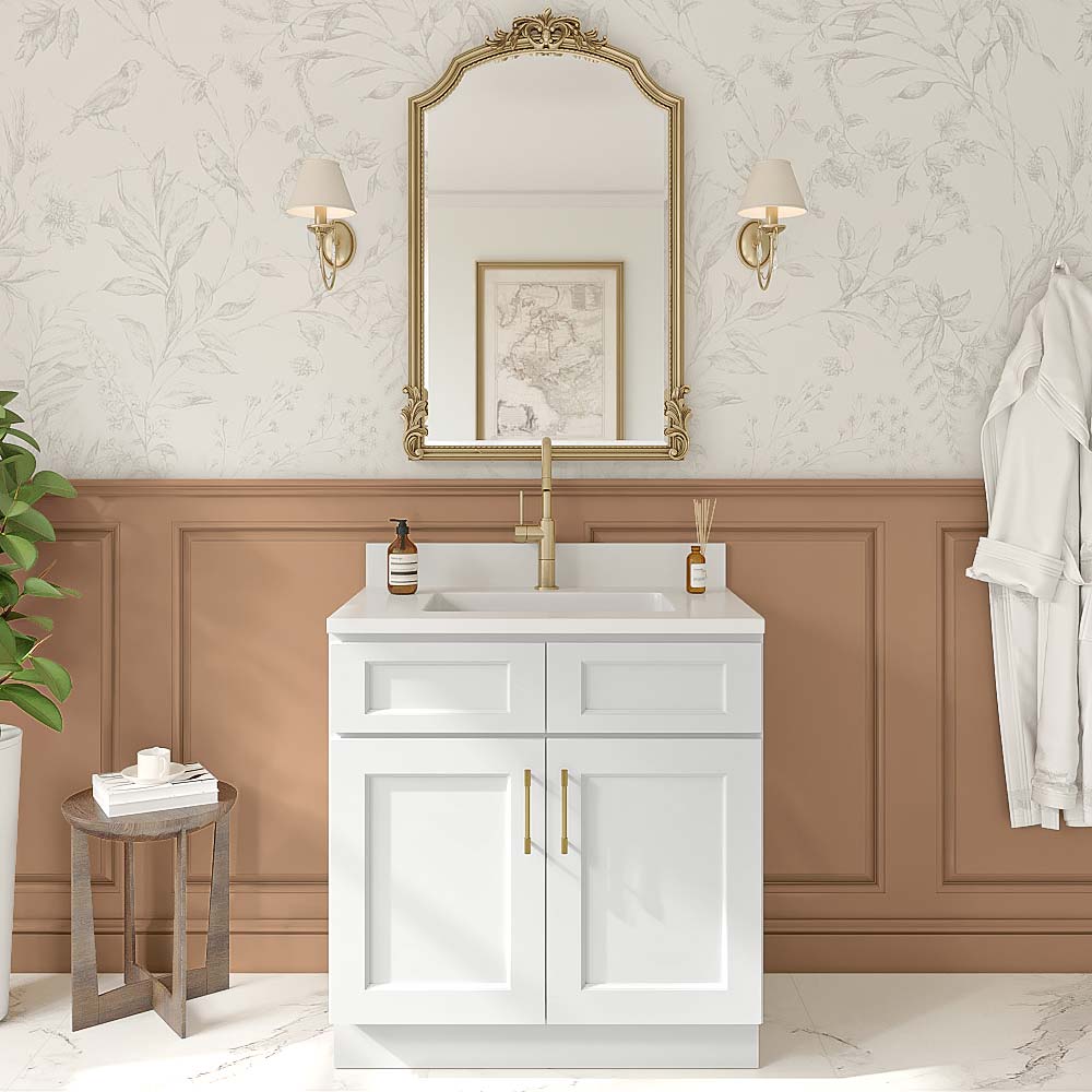 Florence White Shaker Double Door Vanity Cabinet - 33"W x 34-1/2"H