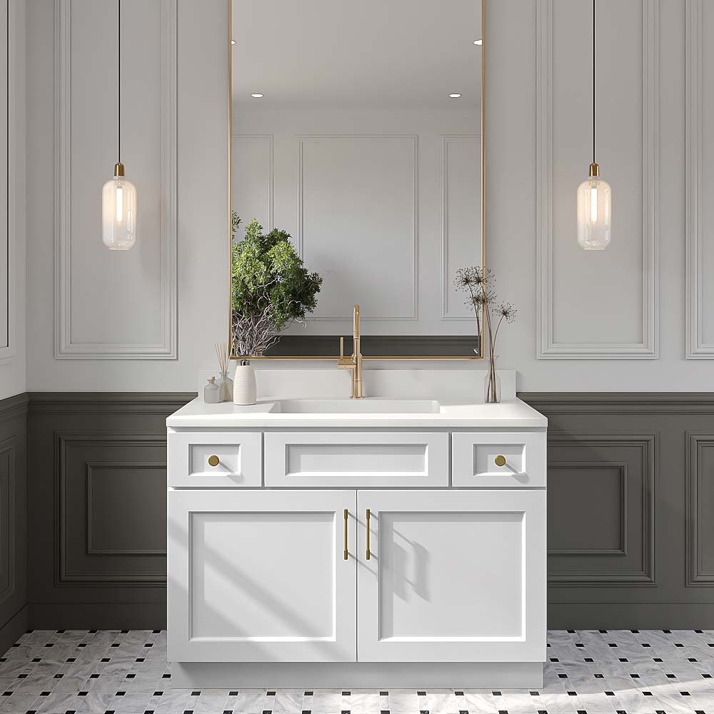 Florence White Shaker Double Door Vanity Sink Base Cabinet - 48"W x 34-1/2"H