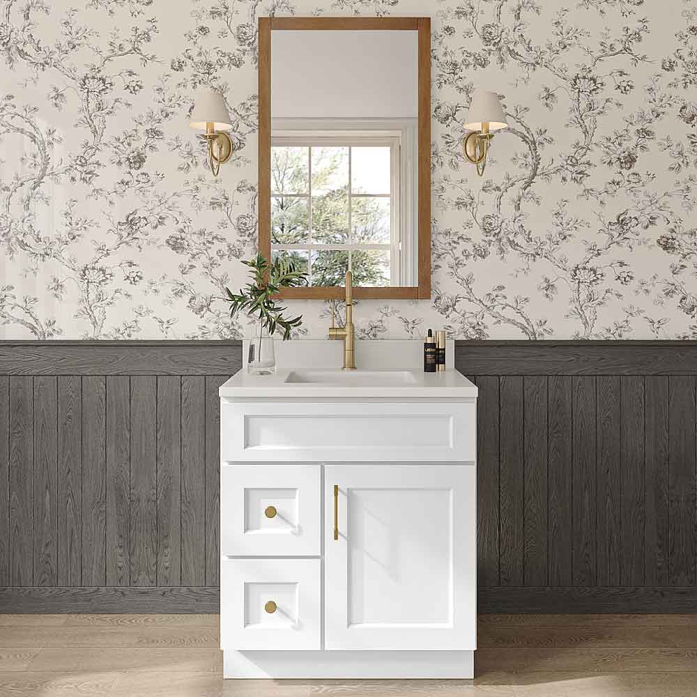 Florence White Shaker Single Door Vanity Combo Cabinet With Left Drawer - 30"W x 34-1/2"H