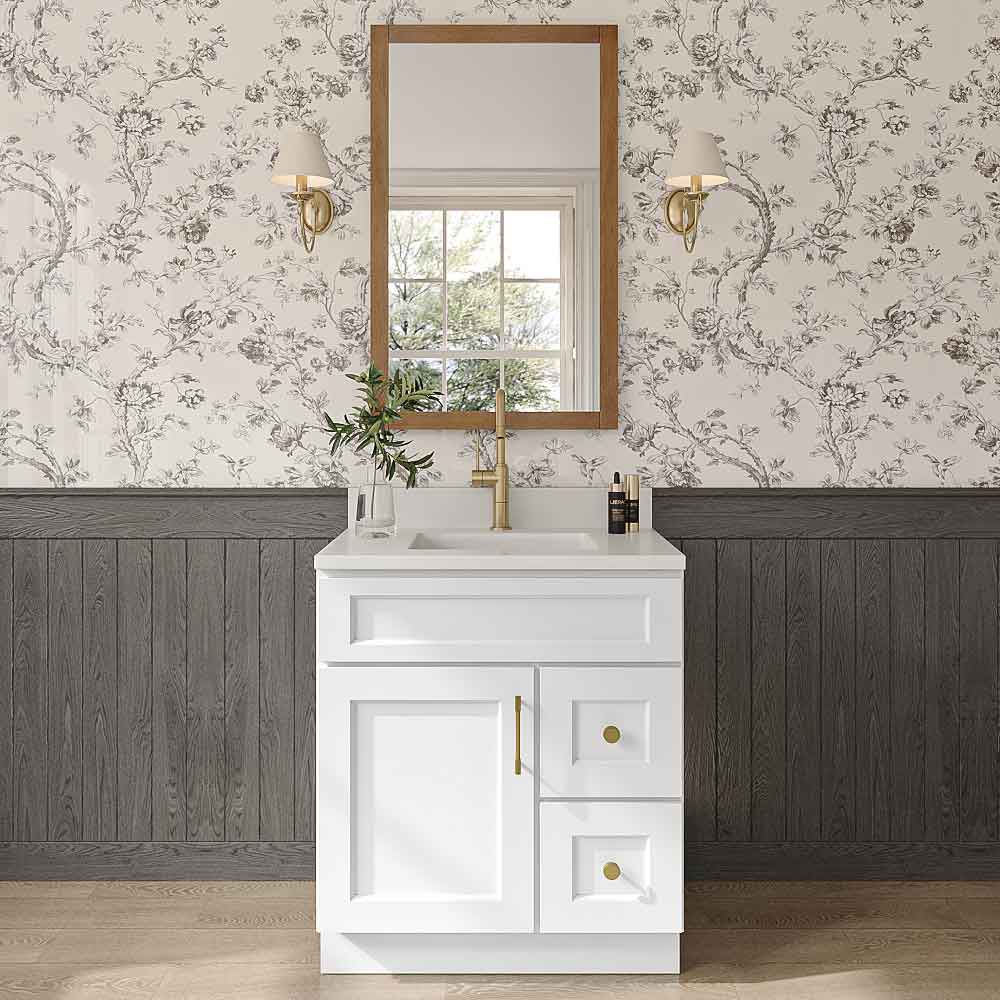 Florence White Shaker Single Door Vanity Combo Cabinet With Right Drawer - 30"W x 34-1/2"H