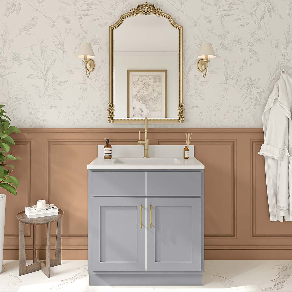 Primary Grey Shaker Double Door Vanity - 33" W x 34.5" H x 21"