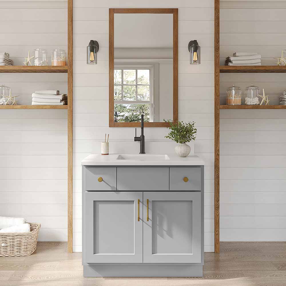 Primary Grey Shaker Vanity Sink Base - 36" W x 34.5" H x 21" D
