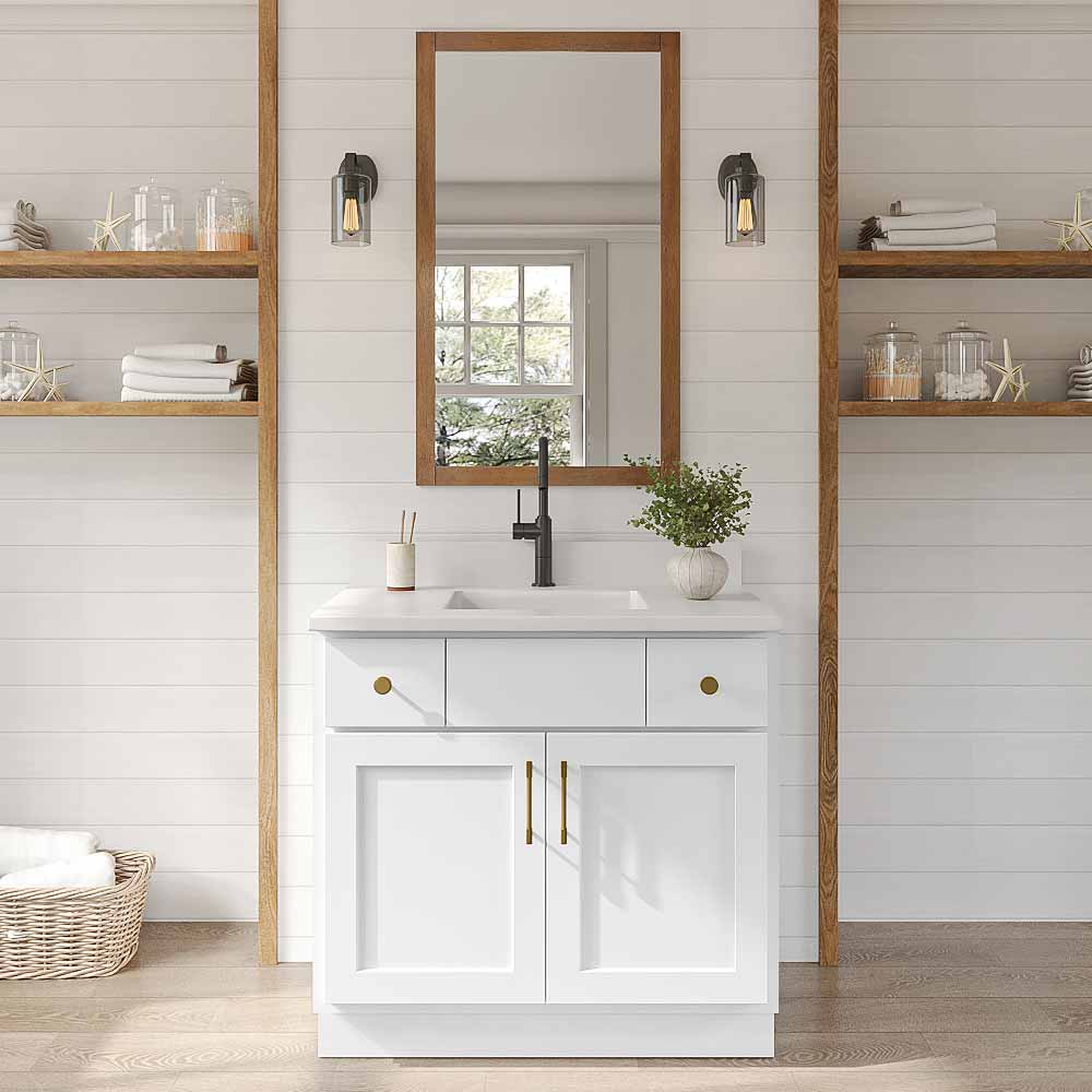 Primary White Shaker Vanity Sink Base - 36" W x 34.5" H x 21" D
