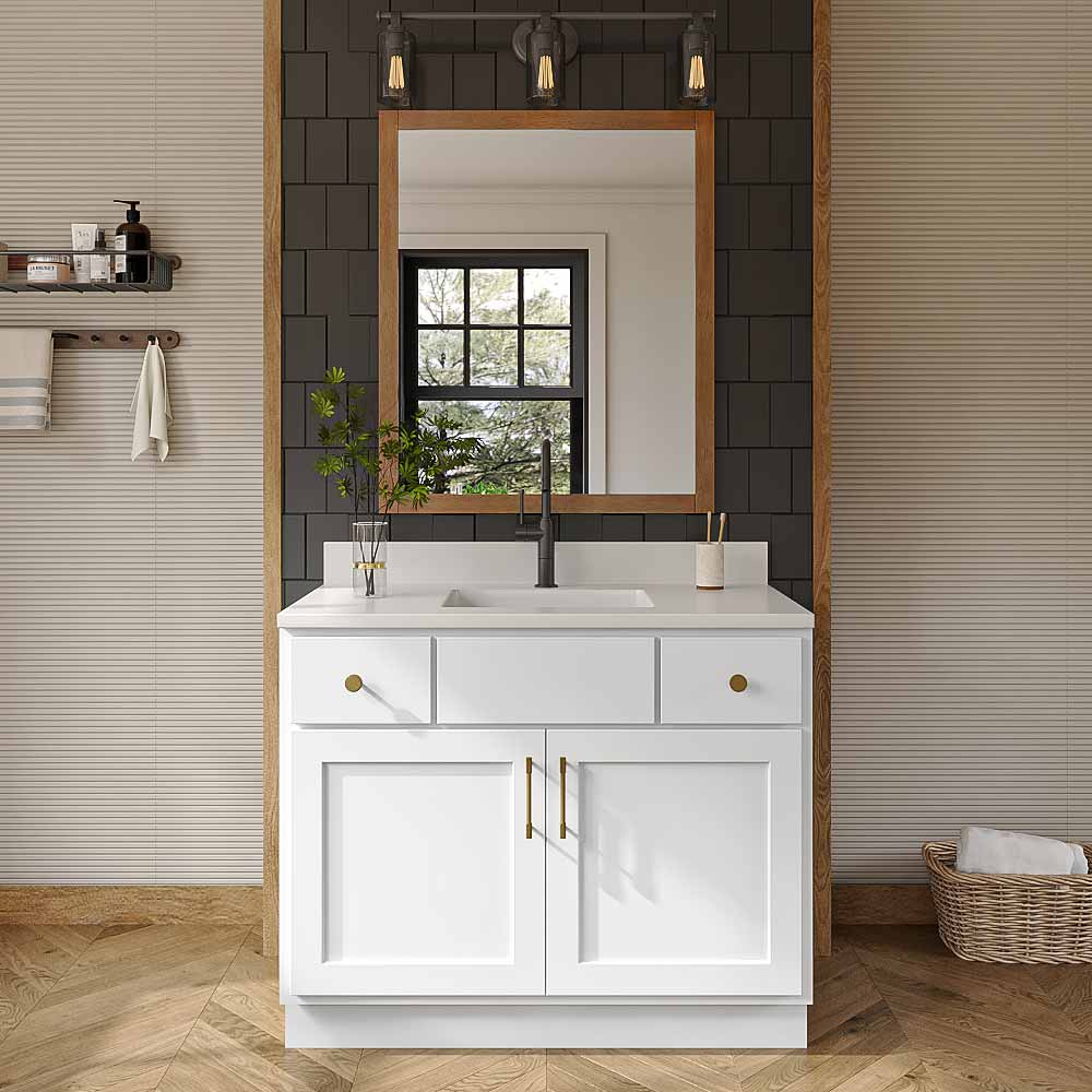 Primary White Shaker Vanity Sink Base - 42" W x 34.5" H x 21" D