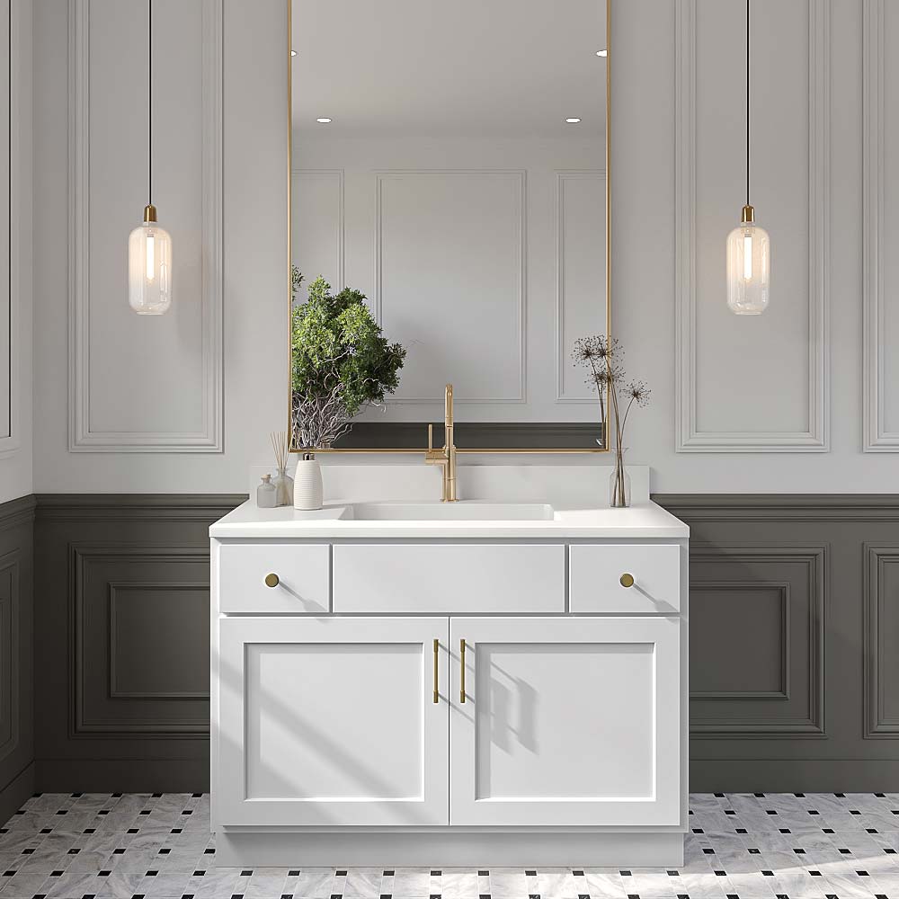 Primary White Shaker Vanity Sink Base - 48" W x 34.5" H x 21" D