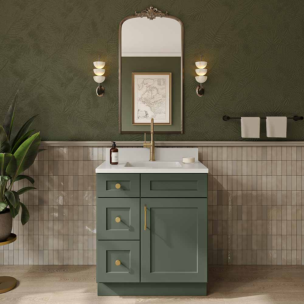 Steel Green Shaker Vanity Sink Base - 30"W X 21"D X 34-1/2"H (Left)