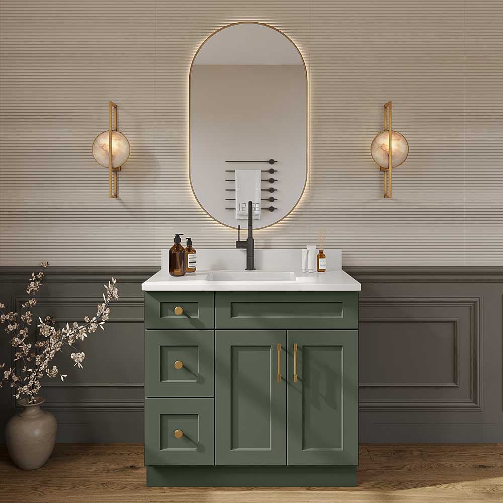 Steel Green Shaker Vanity Sink Base - 36"W X 21"D X 34-1/2"H (Left)