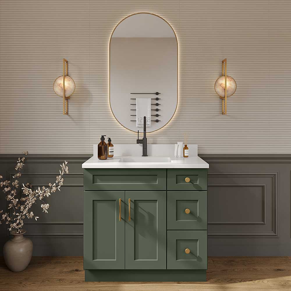 Steel Green Shaker Vanity Sink Base - 36"W X 21"D X 34-1/2"H (Right)