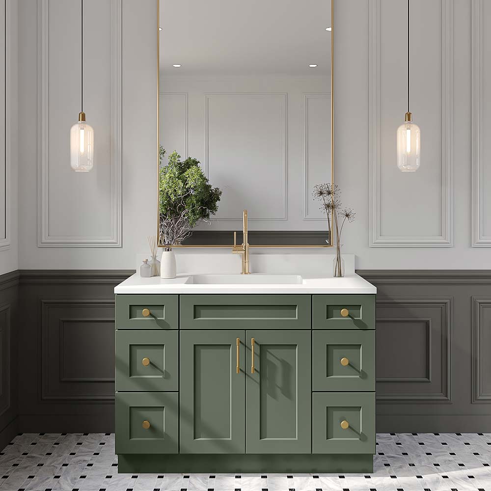 Steel Green Shaker Vanity Double Drawer Combo Base Cabinet - 48"W x 34-1/2"H x 21"D