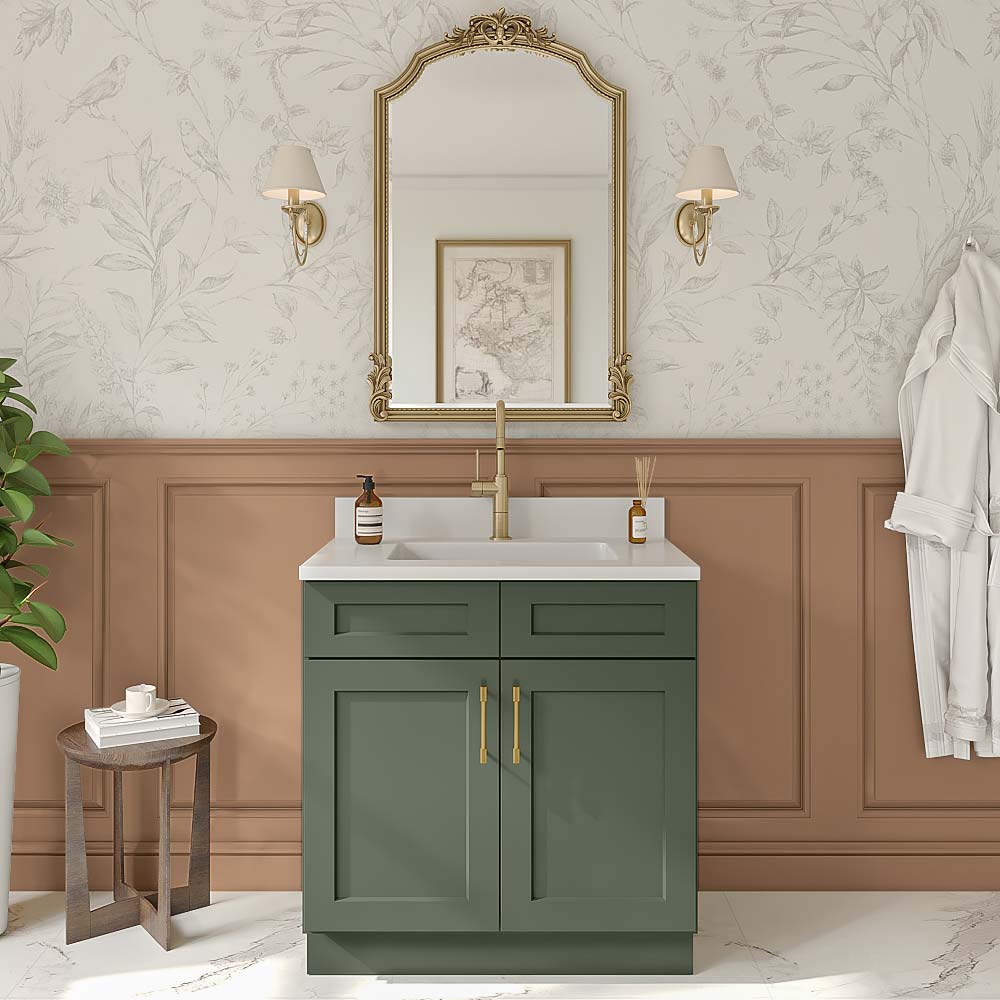 Steel Green Shaker Vanity Sink Base Cabinet - 33"W X 21"D X 34-1/2"H