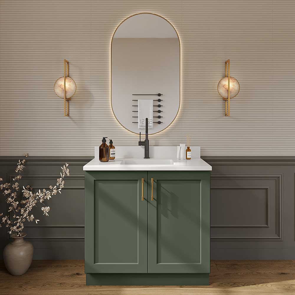Steel Green Shaker Vanity Full Height Door Sink Base Cabinet - 36"W x 34-1/2"H x 21"D