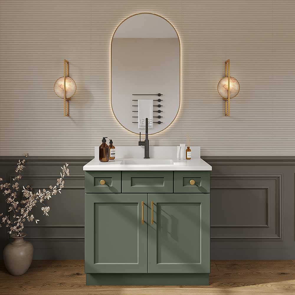 Steel Green Shaker Vanity Sink Combo Base Cabinet - 36"W X 21"D X 34-1/2"H