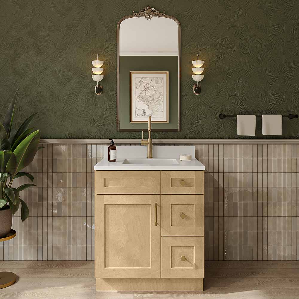 Natural Shaker Vanity Sink Base - 30"W X 21"D X 34-1/2"H (Right)