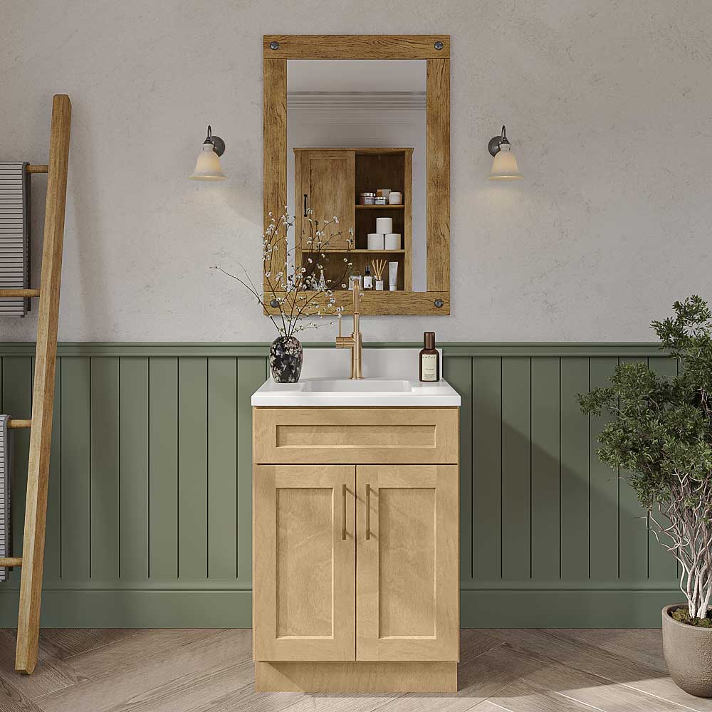 Natural Shaker Shaker Vanity Sink Base Cabinet - 24"W X 21"D X 34-1/2"H
