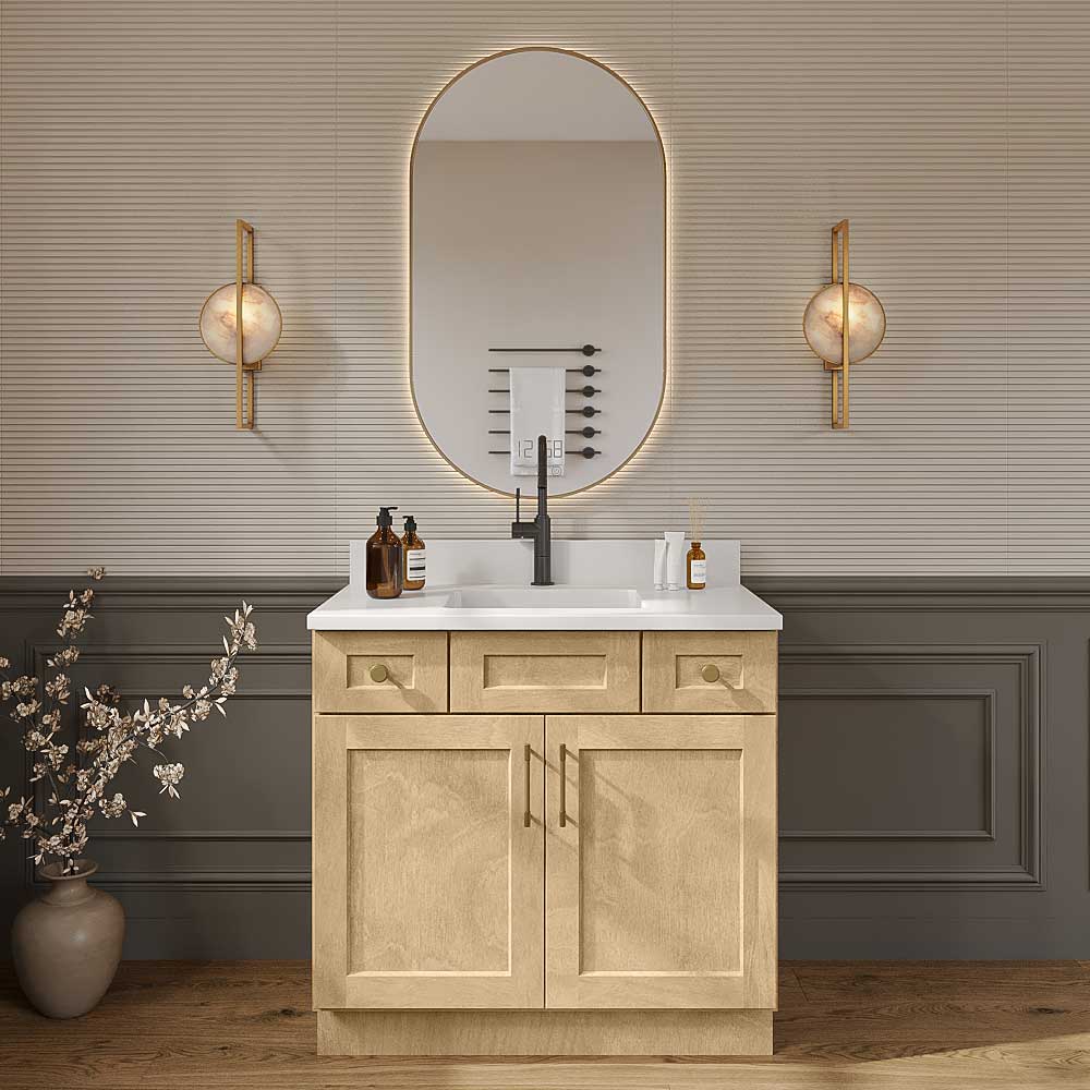 Natural Shaker Vanity Sink Combo Base Cabinet - 36"W X 21"D X 34-1/2"H