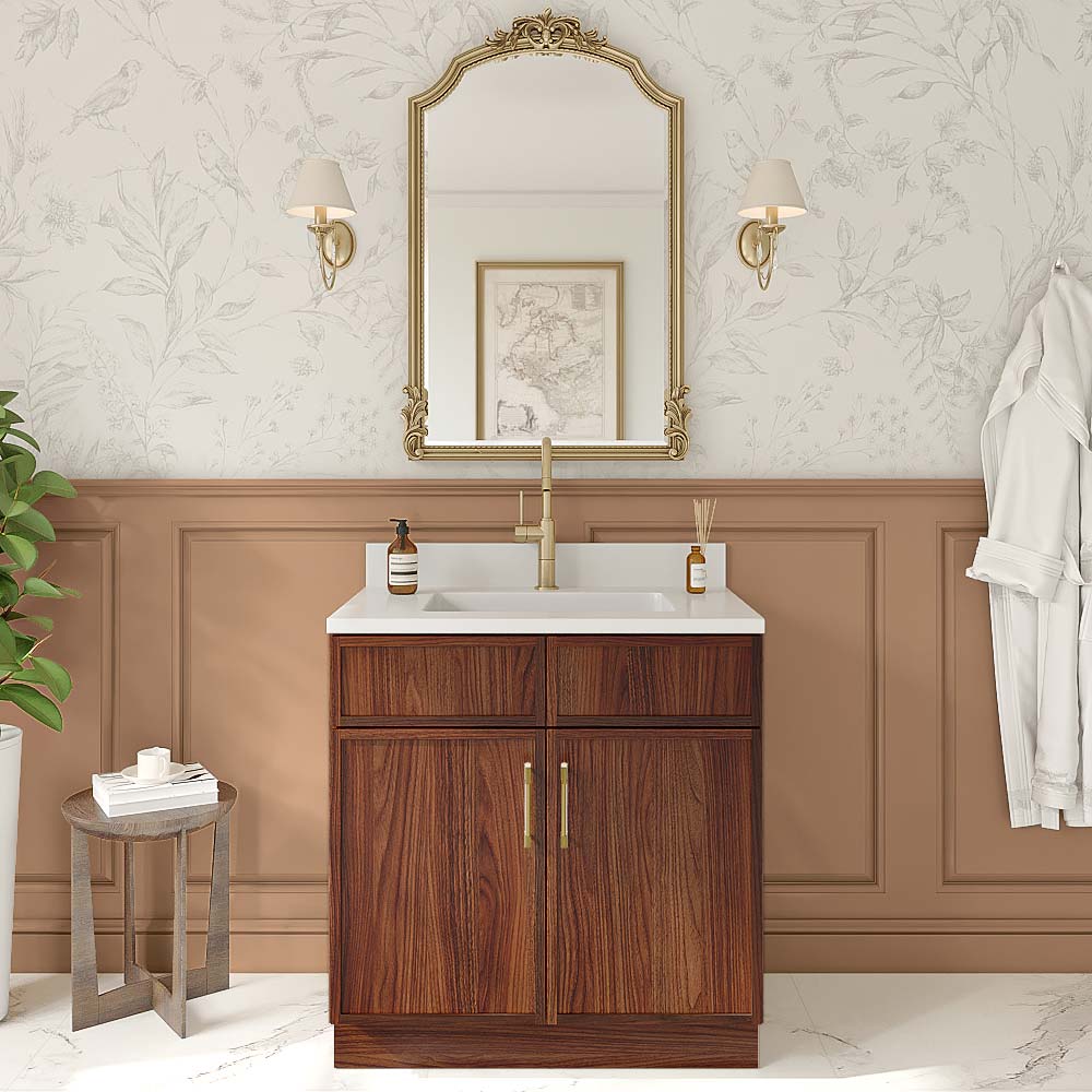 Slim Walnut Shaker Double Door Vanity - 33" W