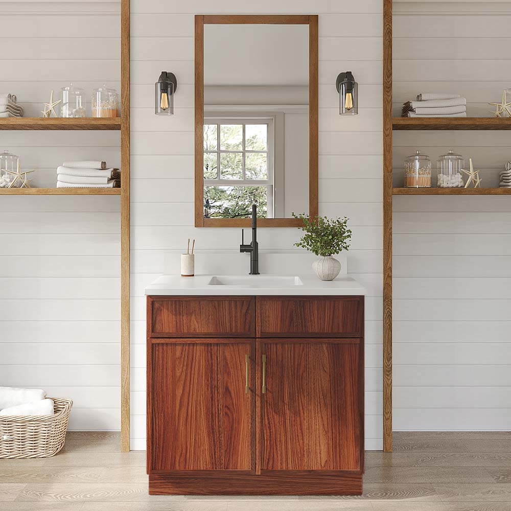 Slim Walnut Shaker Double Door Vanity - 36" W