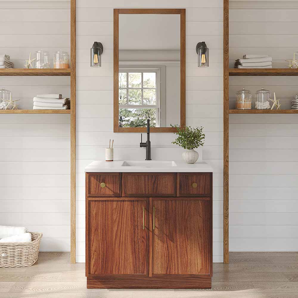 Slim Walnut Shaker Vanity Sink Base - 36" W