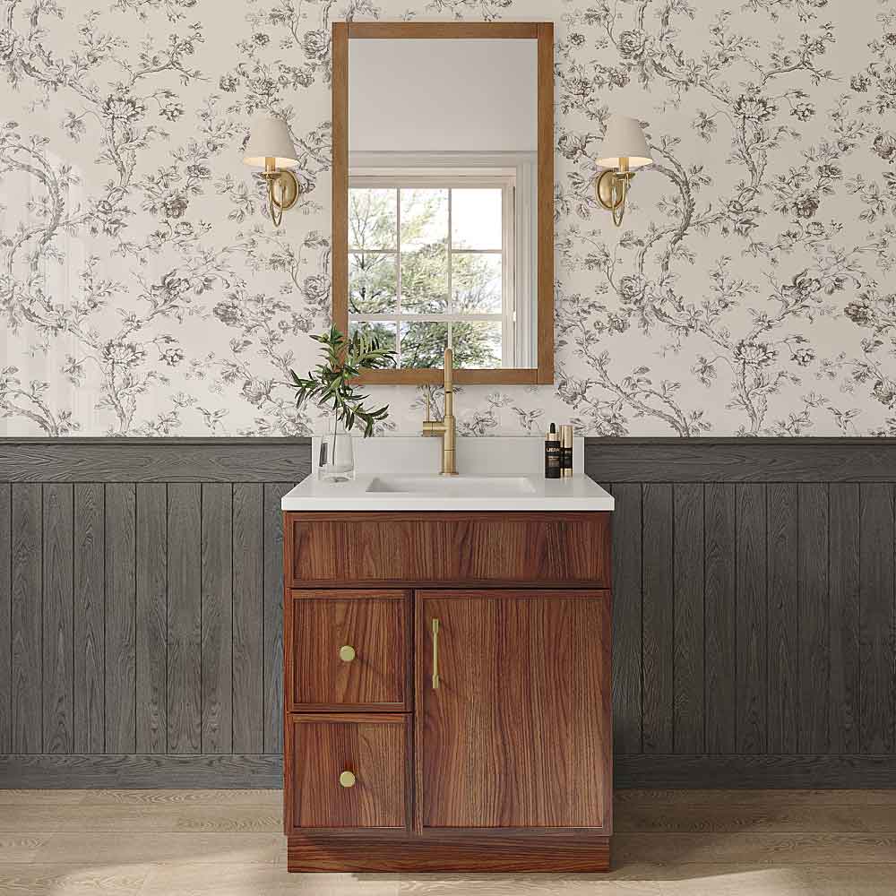 Slim Walnut Shaker Vanity Sink Base Left Drawer Stacking Cabinet - 30" W