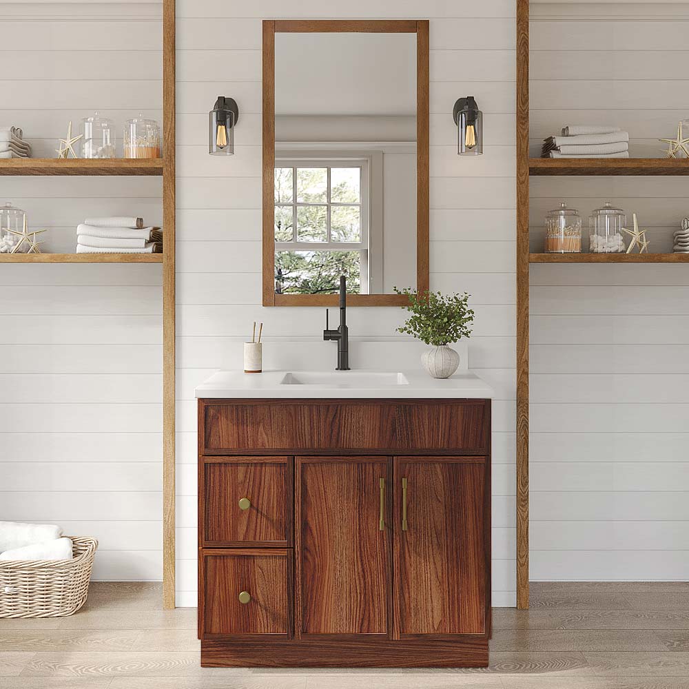 Slim Walnut Shaker Vanity Sink Base Left Drawer Stacking Cabinet - 36" W