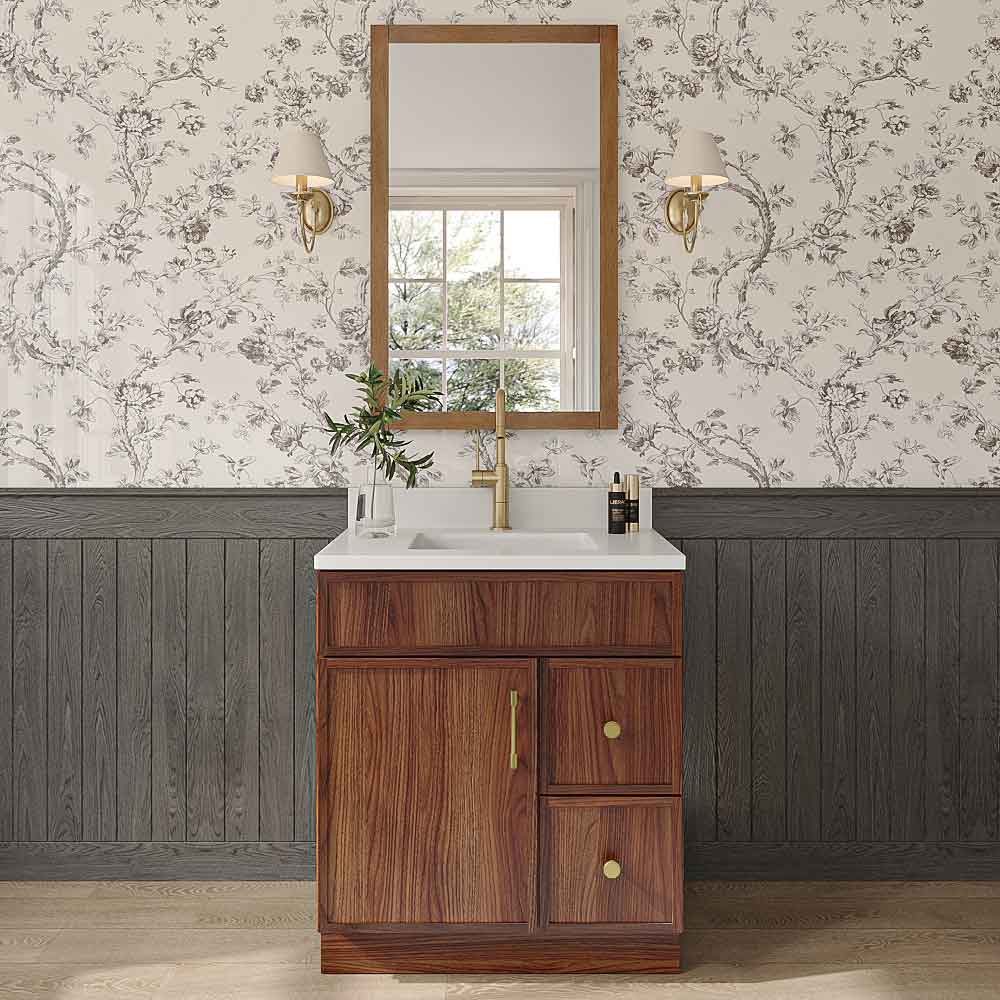 Slim Walnut Shaker Vanity Sink Base Right Drawer Stacking Cabinet - 30" W