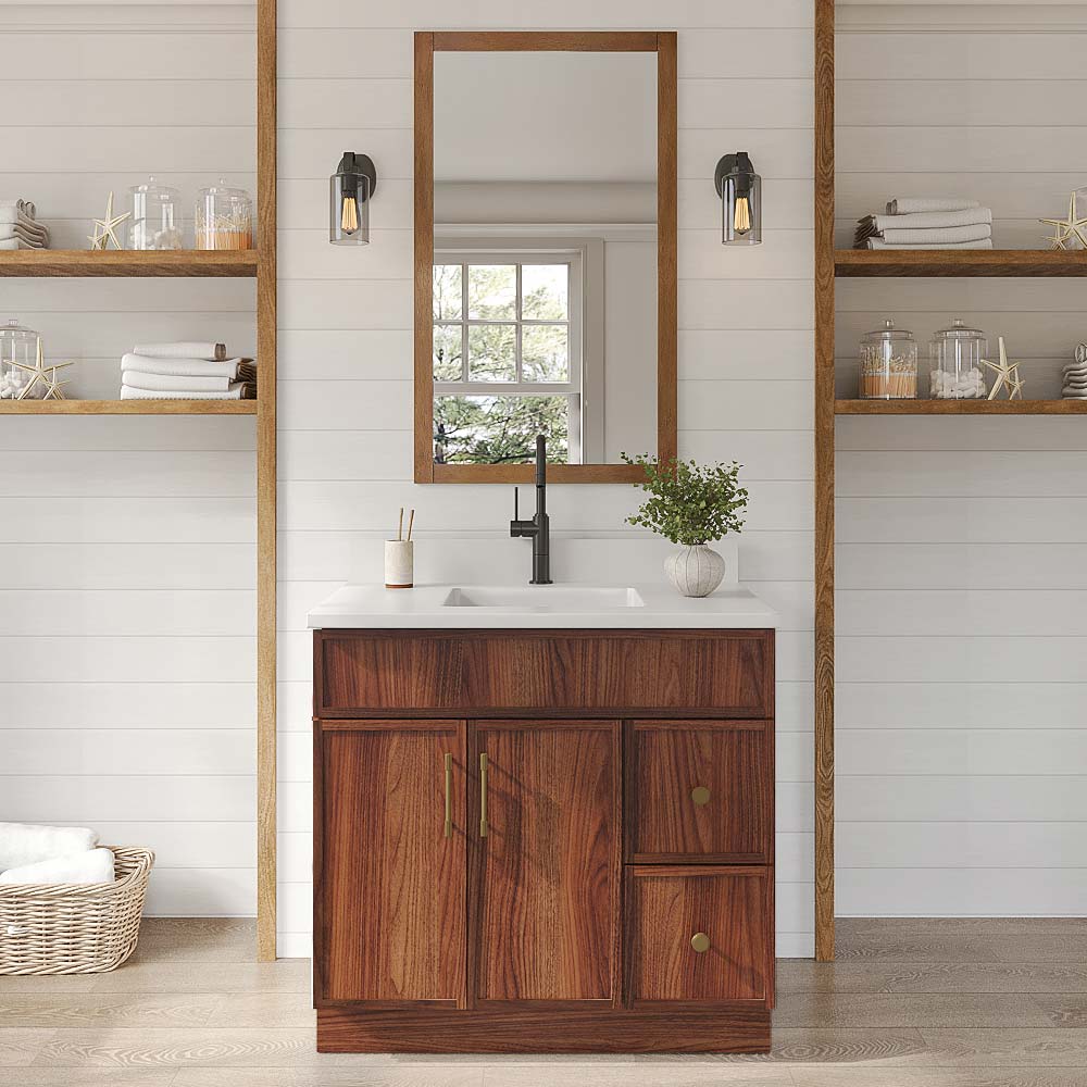 Slim Walnut Shaker Vanity Sink Base Right Drawer Stacking Cabinet - 36" W
