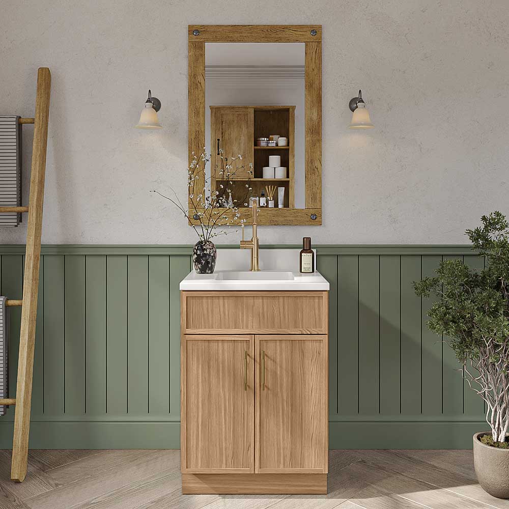 Slim White Oak Double Door Vanity - 24" W