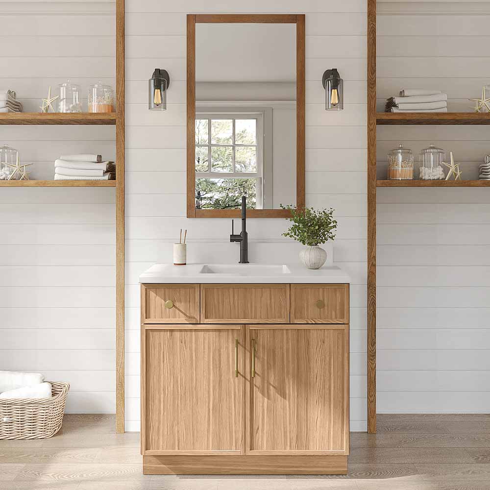 Slim White Oak Vanity Sink Base - 36" W
