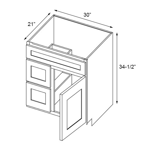 Slim White Oak Vanity Sink Base Left Drawer Stacking Cabinet - 30" W