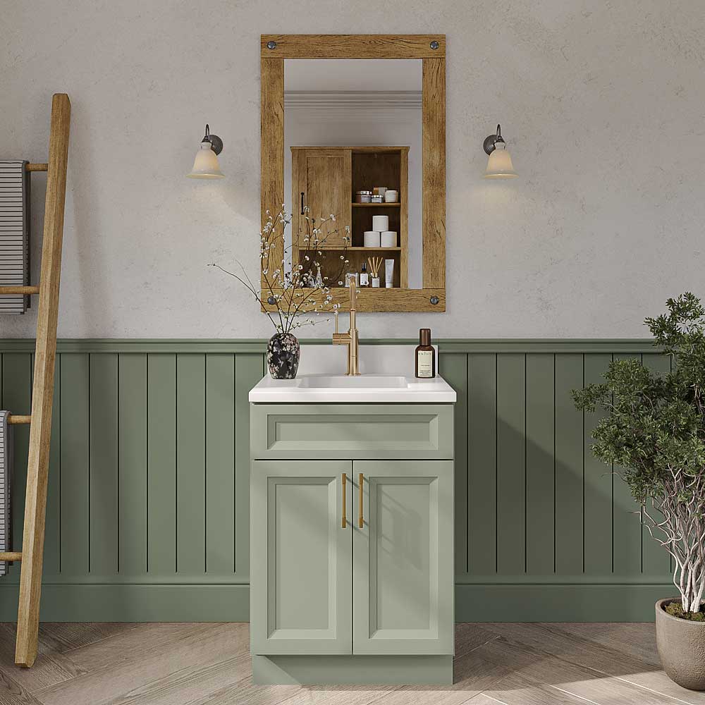 Timber Green Shaker Vanity Sink Base Cabinet - 24"W X 21"D X 34-1/2"H