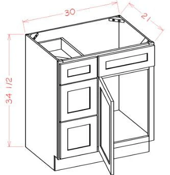 Timber White Vanity Sink Base - 30"W X 21"D X 34-1/2"H (Left)