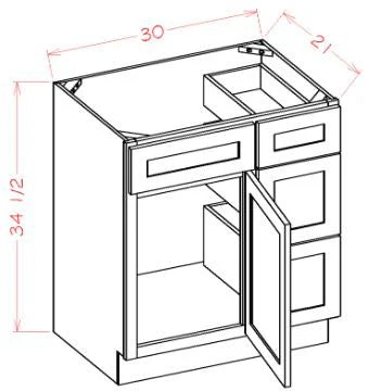 Timber White Vanity Sink Base - 30"W X 21"D X 34-1/2"H (Right)