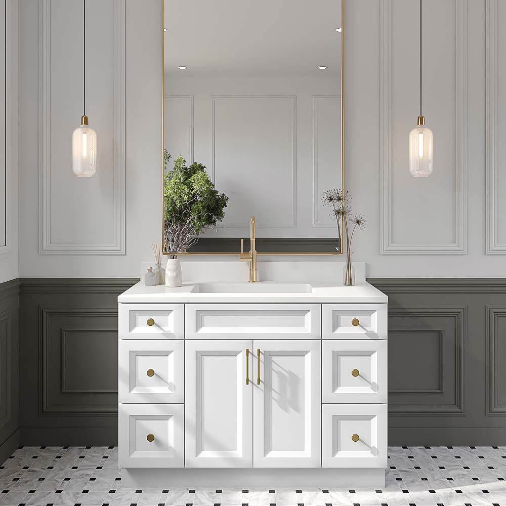 Timber White Vanity Double Drawer Combo Base Cabinet - 48"W x 34-1/2"H x 21"D