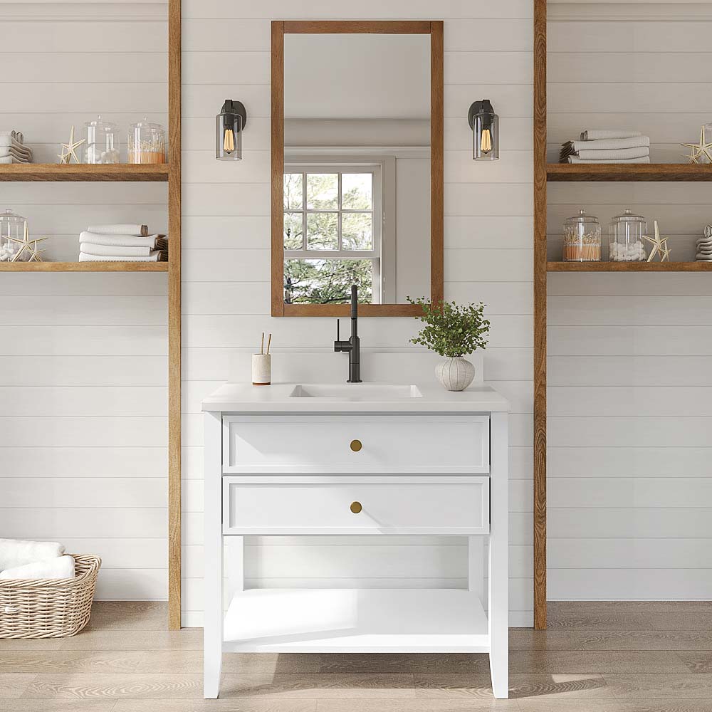 Slim White Shaker Open Shelf Vanity Sink Base - 36" W
