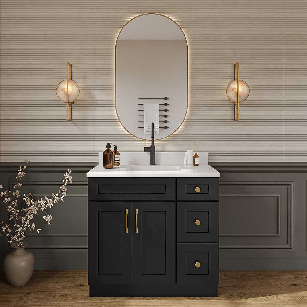 Black Shaker Vanity Sink Base - 36"W X 21"D X 34-1/2"H (Right)