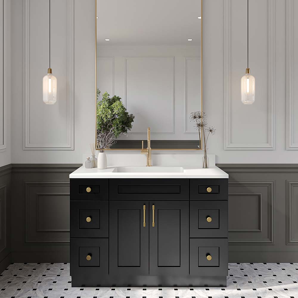 Black Shaker Vanity Double Drawer Combo Base Cabinet - 48"W x 34-1/2"H x 21"D