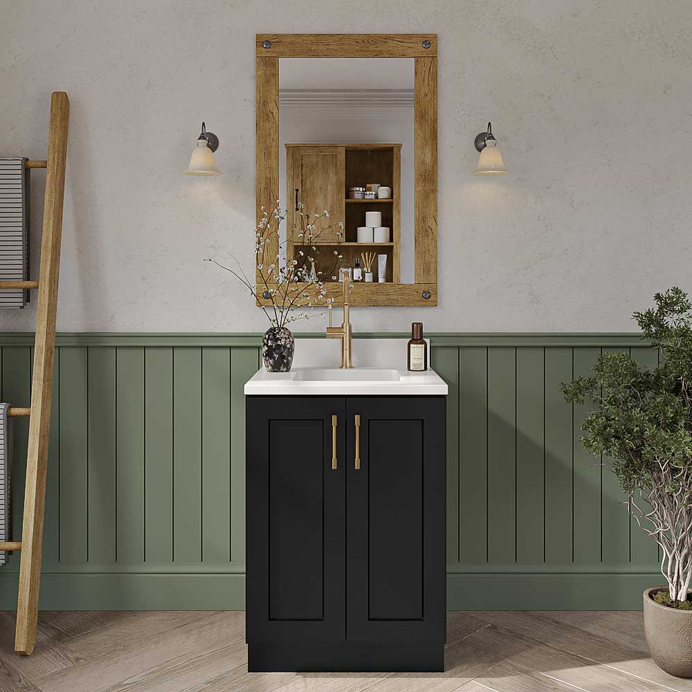 Black Shaker Vanity Full Height Door Sink Base Cabinet - 24"W x 34-1/2"H x 21"D