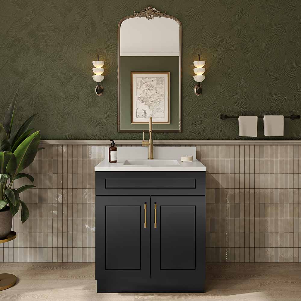 Black Shaker Double Door Vanity Sink Base - 30"