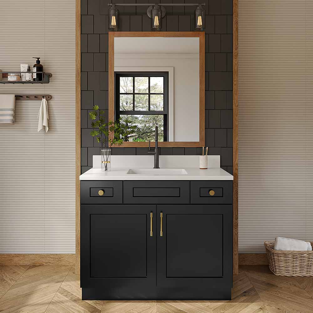 Black Shaker Vanity Sink Combo Base Cabinet - 42"W X 21"D X 34-1/2"H