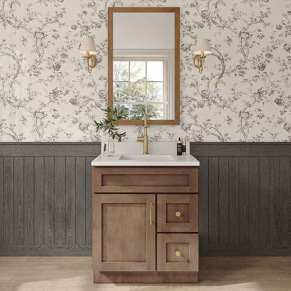 Grizzly Shaker Vanity Sink Base Right Drawer Stacking Cabinet - 30" W