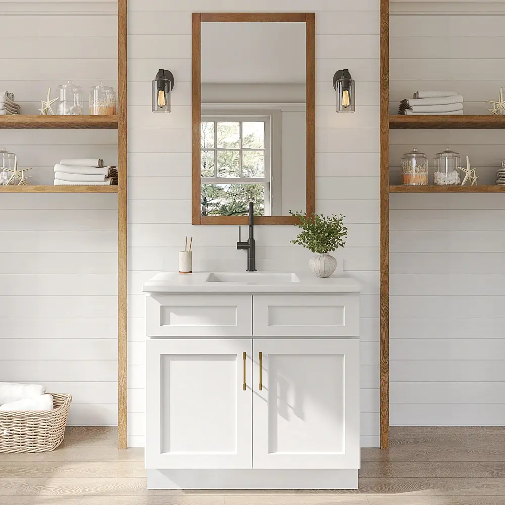 Weston White Shaker Double Door Vanity Cabinet - 36"W x 34-1/2"H