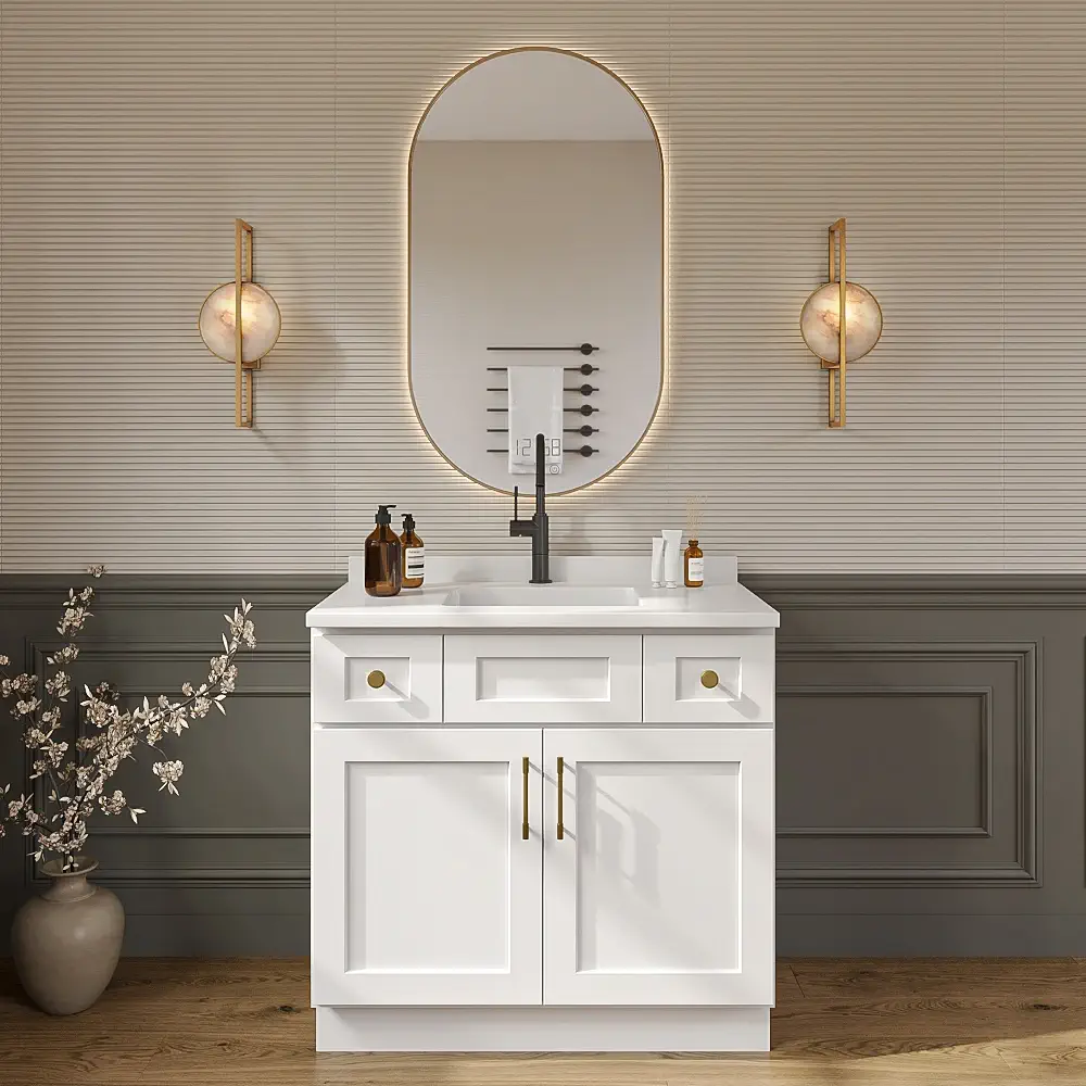 Weston White Shaker Double Door Vanity Sink Base Cabinet - 36"W x 34-1/2"H