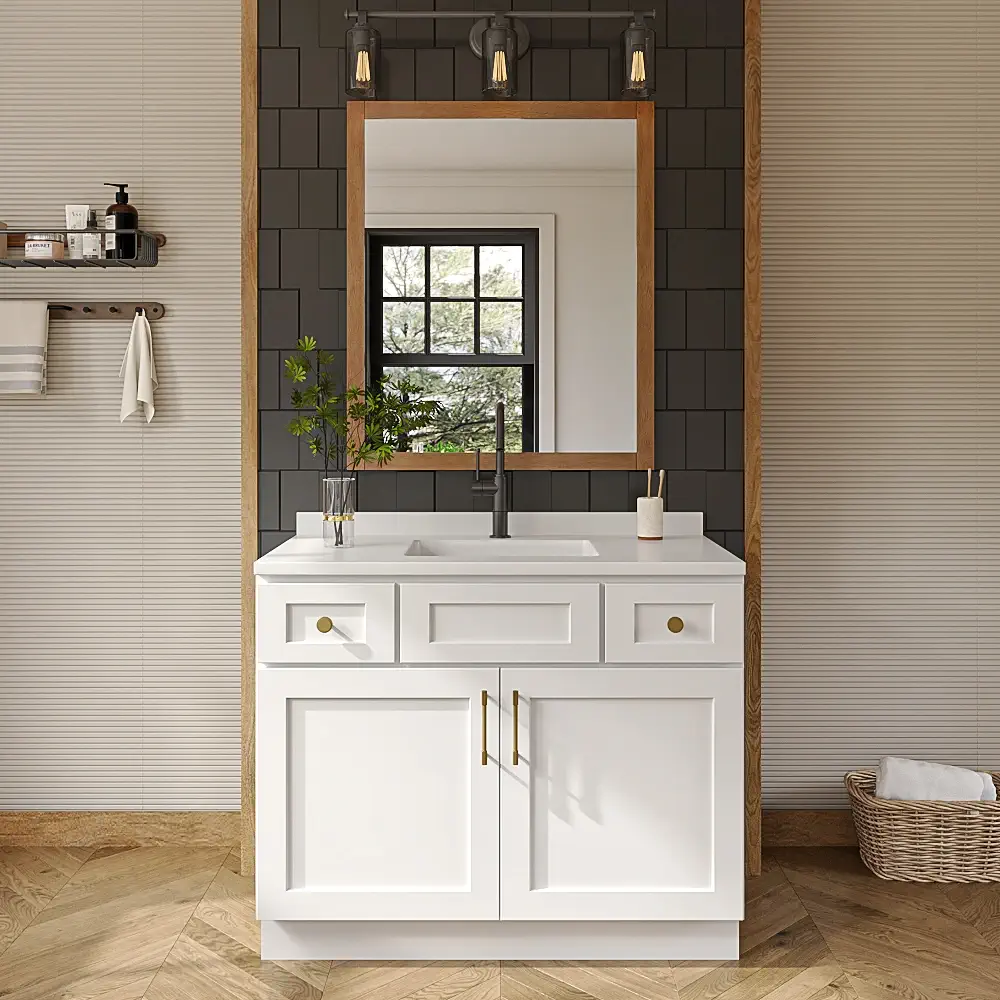 Weston White Shaker Double Door Vanity Sink Base Cabinet - 42"W x 34-1/2"H