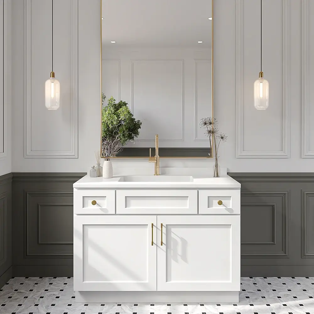 Weston White Shaker Double Door Vanity Sink Base Cabinet - 48"W x 34-1/2"H