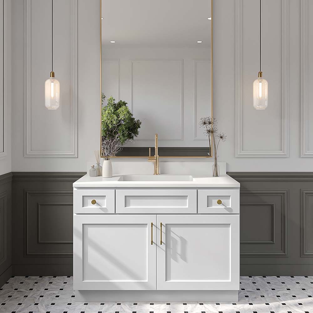 Weston White Shaker Double Door Vanity Sink Base Cabinet - 48"W x 34-1/2"H